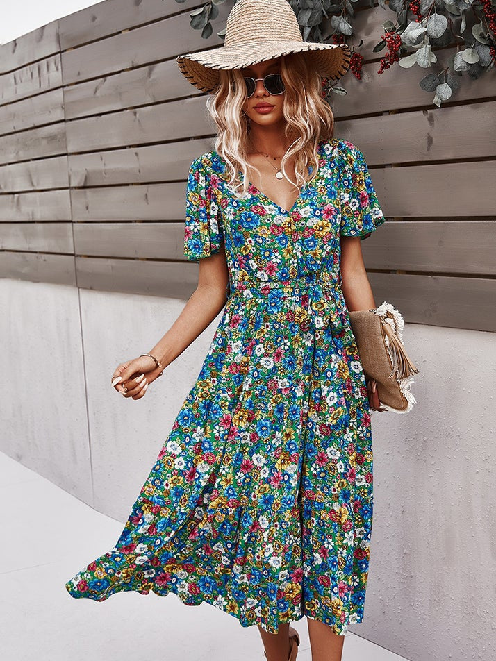 Small floral craft long dress - Fashionpara