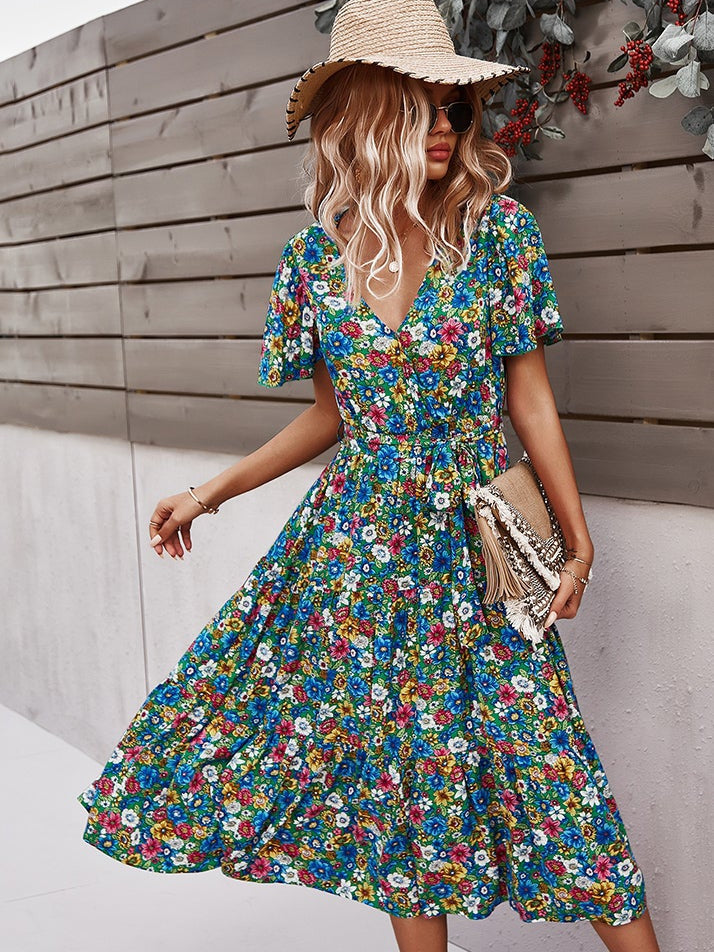 Small floral craft long dress - Fashionpara