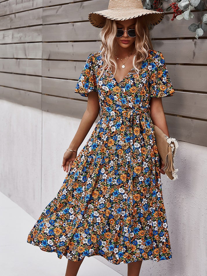 Small floral craft long dress - Fashionpara