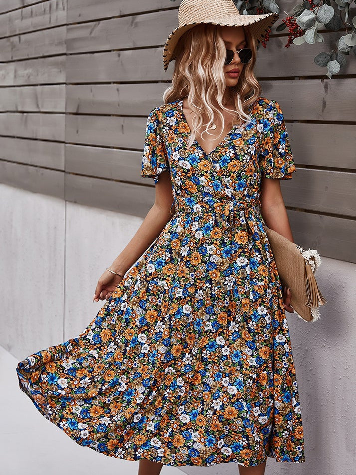 Small floral craft long dress - Fashionpara