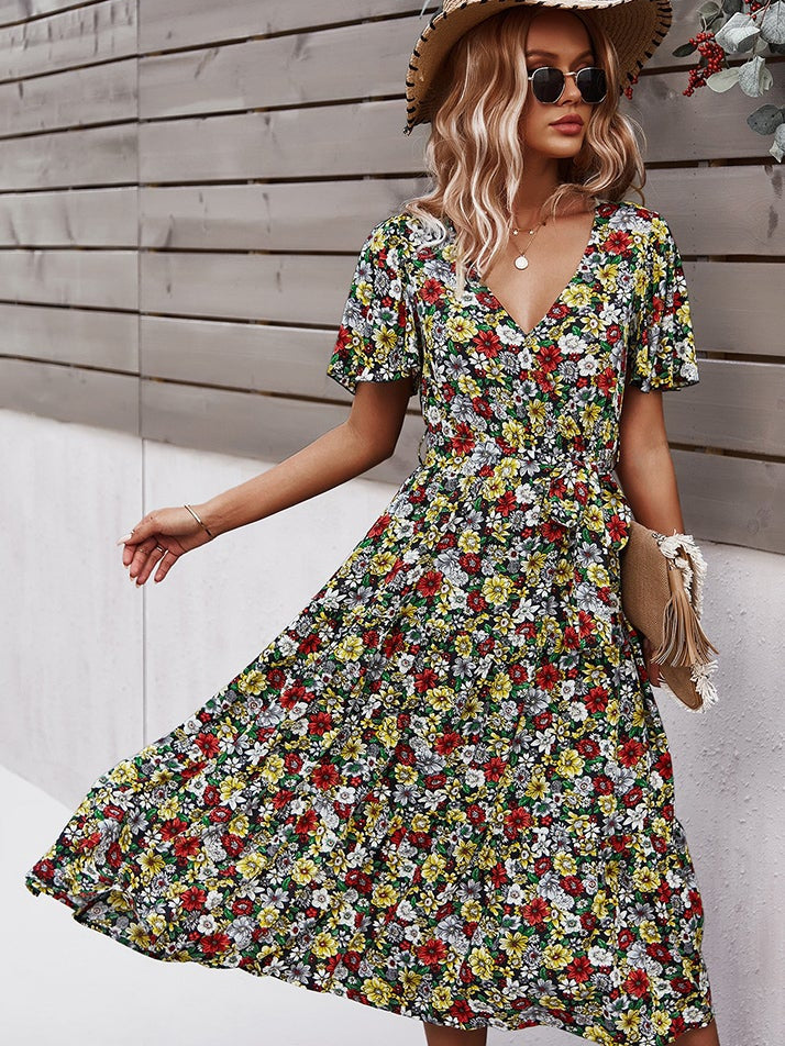 Small floral craft long dress - Fashionpara