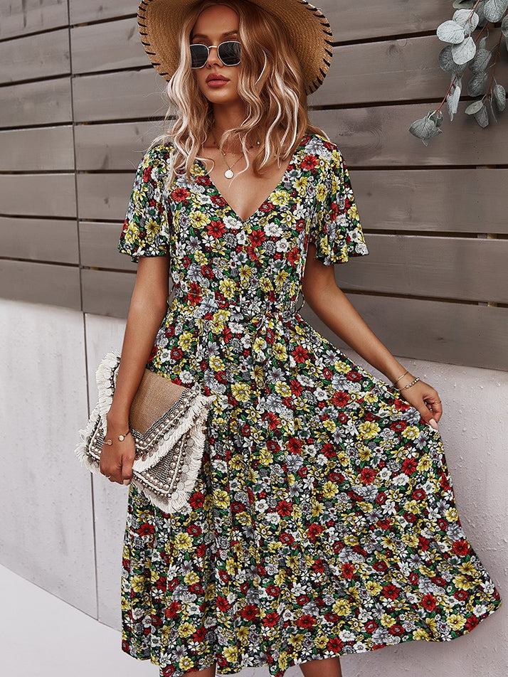 Small floral craft long dress - Fashionpara