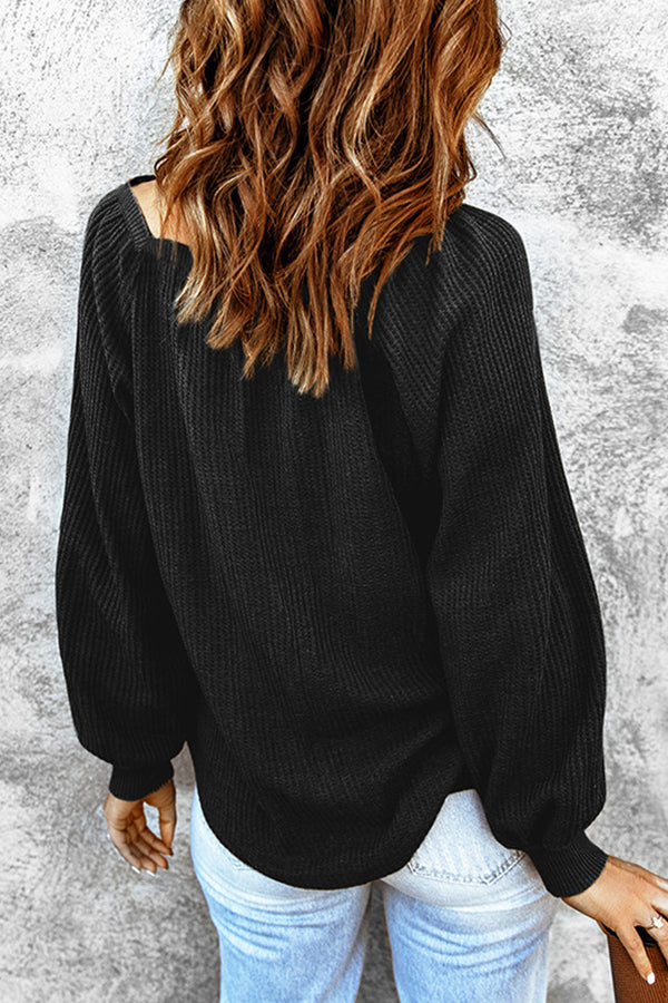 Scoop Neck Puff Sleeve Sweater - Fashionpara