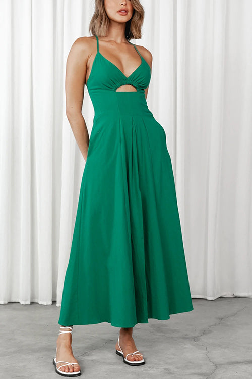 Cut Out Backless V Neck Maxi Dress - Fashionpara