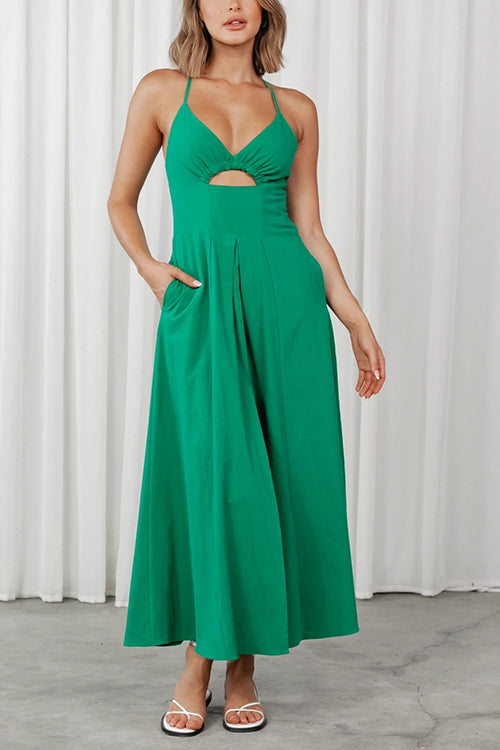 Cut Out Backless V Neck Maxi Dress - Fashionpara