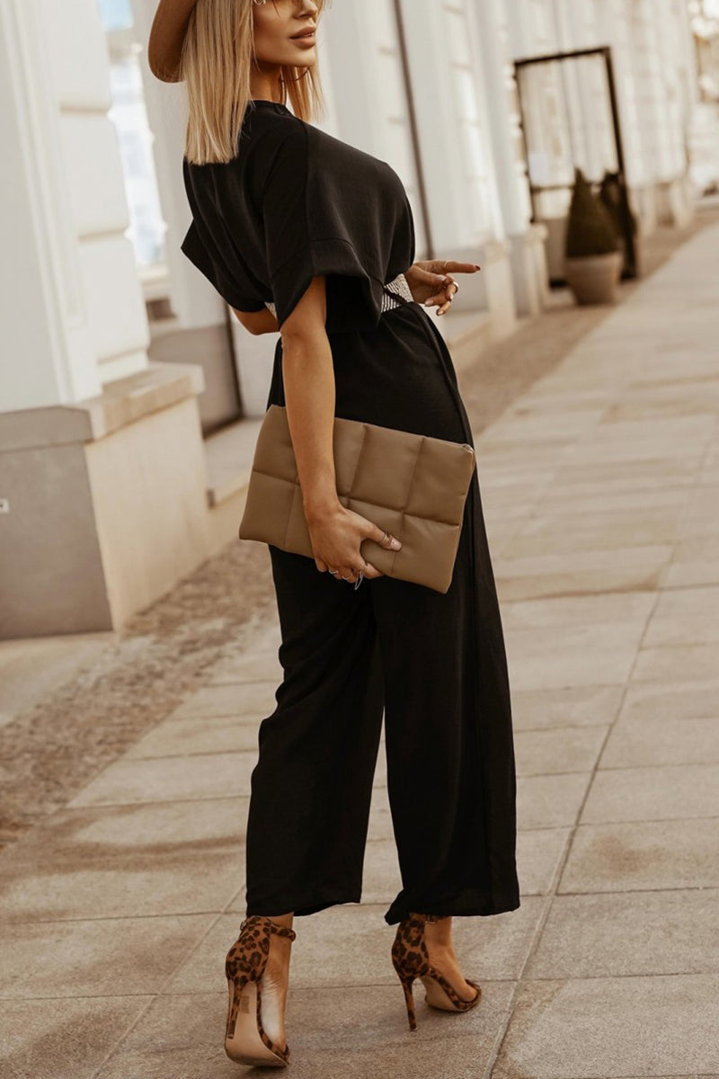 Faux Wrap Wide Leg Jumpsuit - Fashionpara