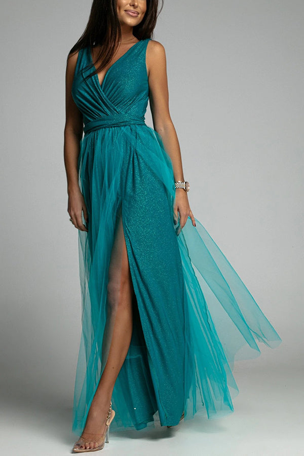 V Neck Backless Maxi Dress - Fashionpara