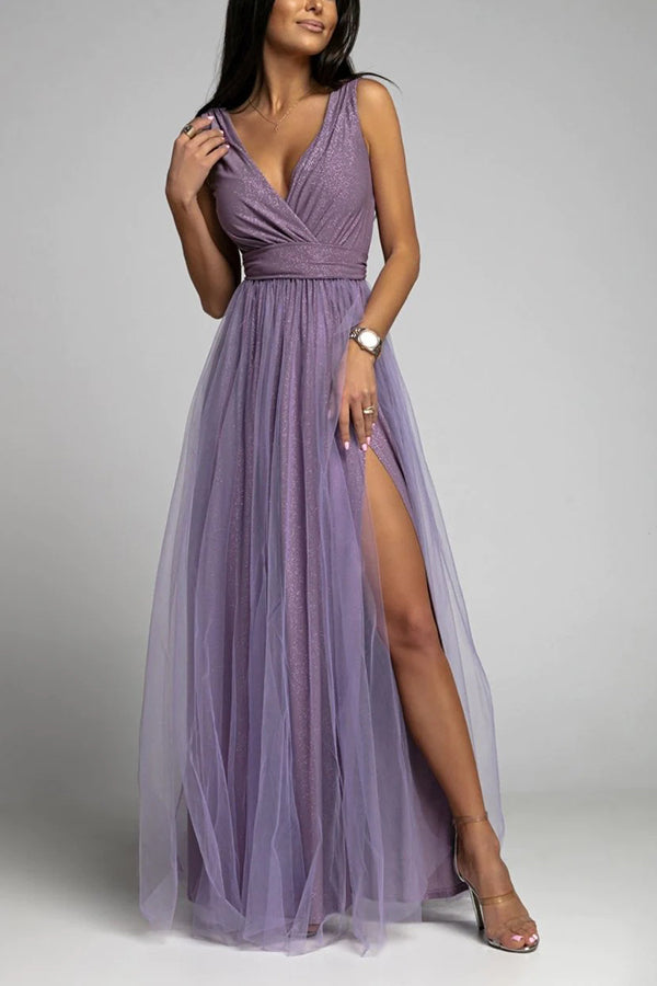 V Neck Backless Maxi Dress - Fashionpara