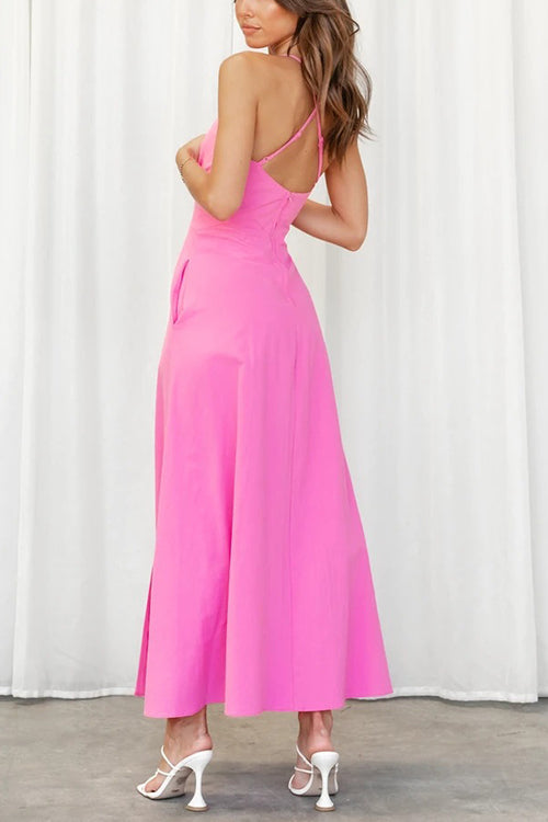 Cut Out Backless V Neck Maxi Dress - Fashionpara