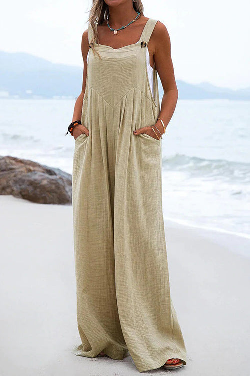 Adjustable Straps Pockets Wide Leg Jumpsuits - Fashionpara