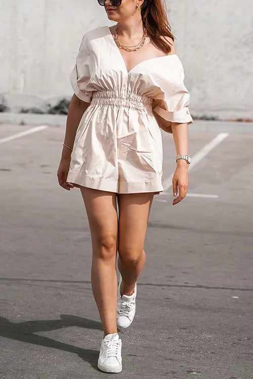 Any Occasion V Neck Bat Romper - Fashionpara