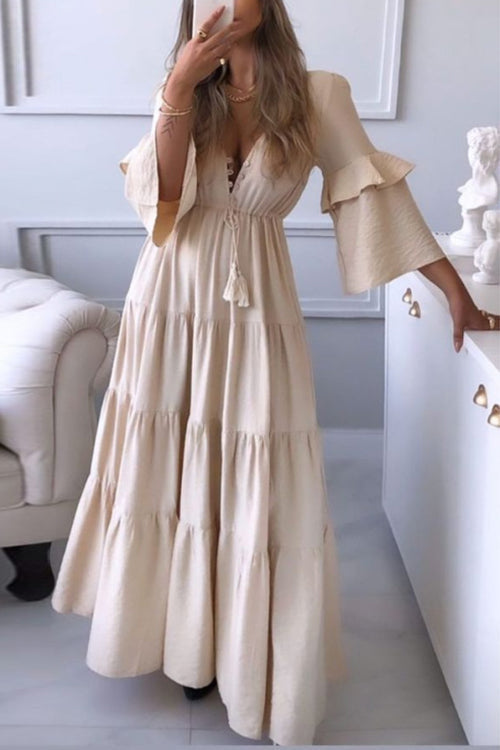 Ruffles Flares Sleeve Maxi Dress - Fashionpara