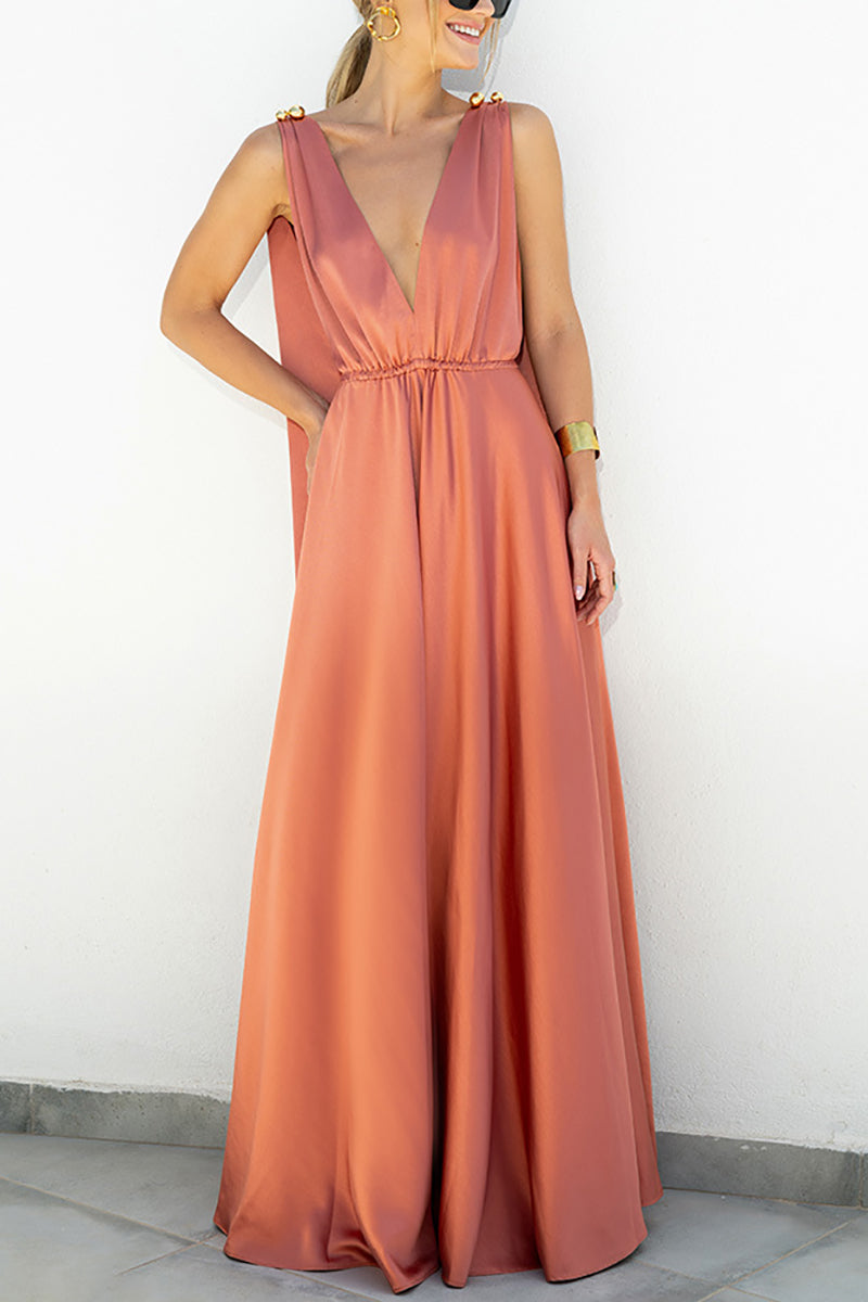 V Neck Backless Tank Maxi Dress - Fashionpara