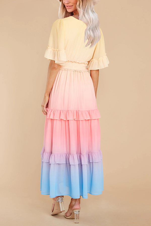 Ombre Sunset Ruffles Maxi Dress - Fashionpara