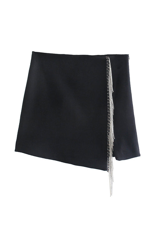 Rhinstone Tassels Slit Skirts - Fashionpara