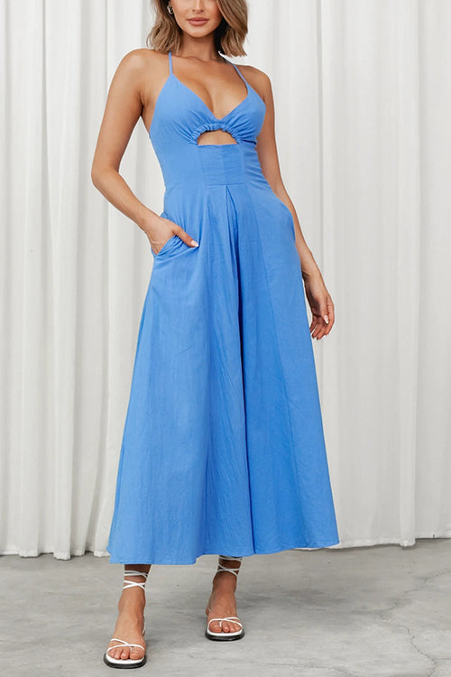 Cut Out Backless V Neck Maxi Dress - Fashionpara