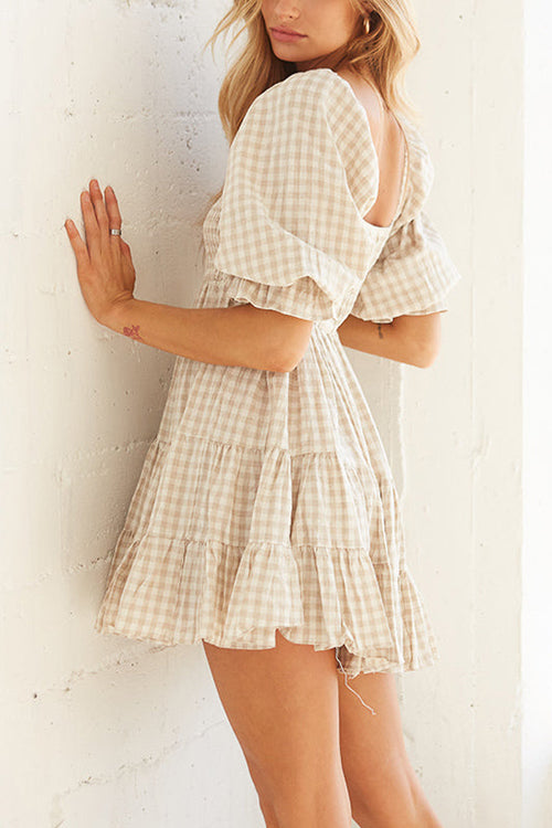 Smocked Gingham Babydoll Dress - Fashionpara