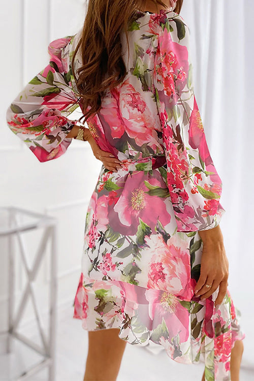 Floral Bleted long Sleeve Mini Dress - Fashionpara