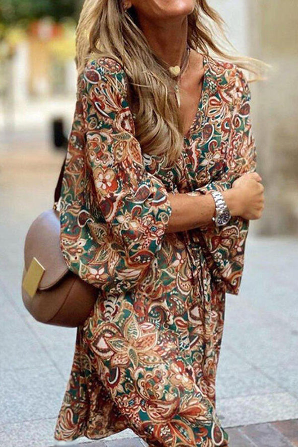 Floral V Neck Mini Dress - Fashionpara