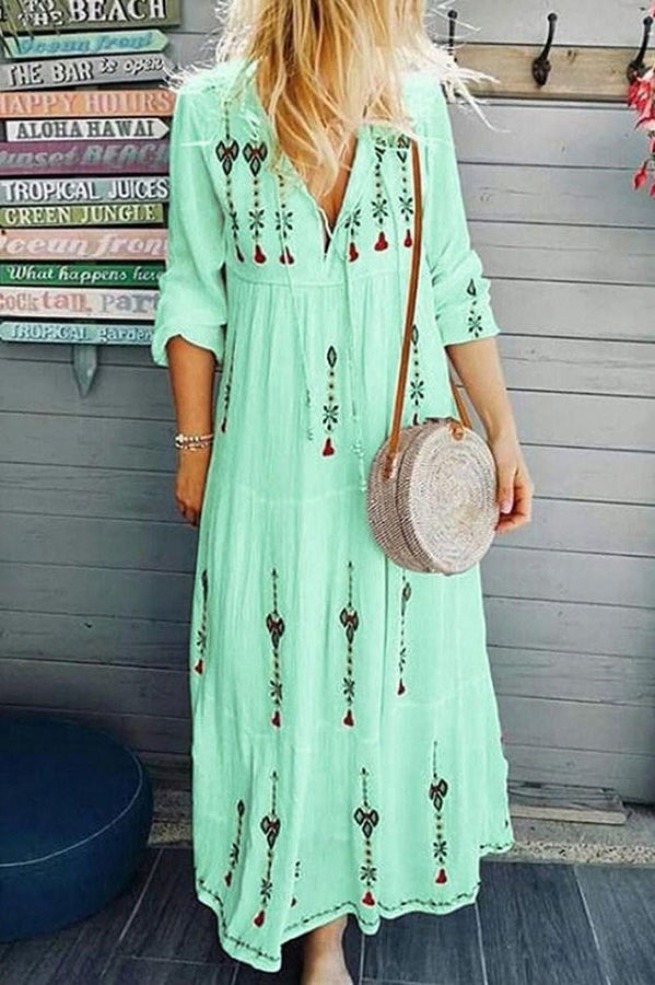 Print Long Sleeve Maxi Dress - Fashionpara