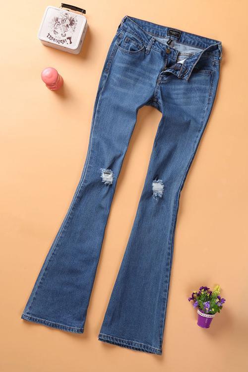 Broken Hole Bell Jeans - Fashionpara