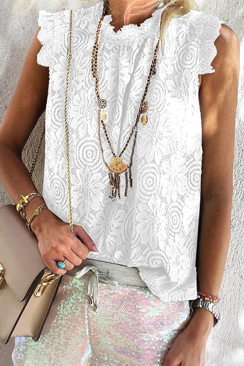 Lace O Neck Sleeveless Blouse - Fashionpara