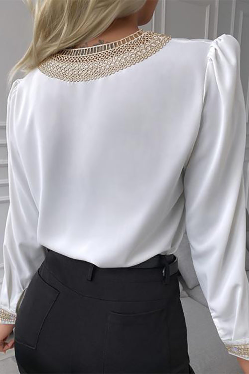 Lace Stitching V Neck Shirt - Fashionpara