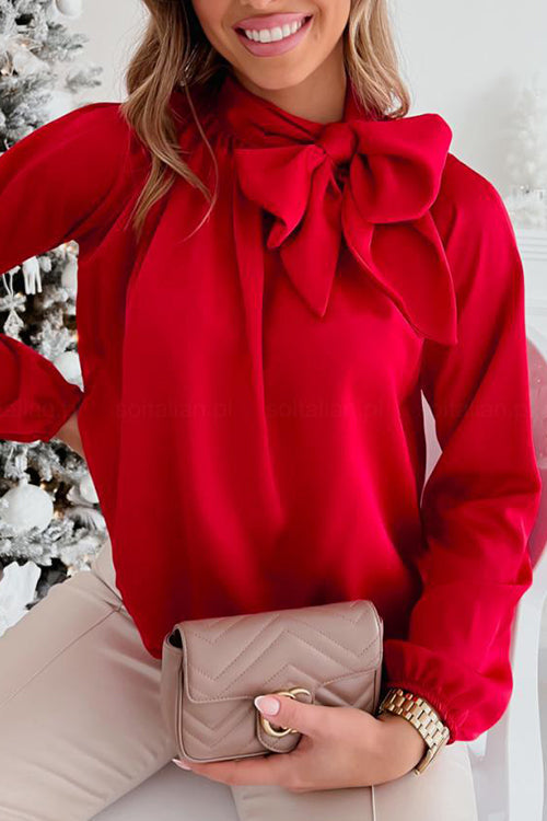 Tie Neck Long Sleeve Blouse - Fashionpara