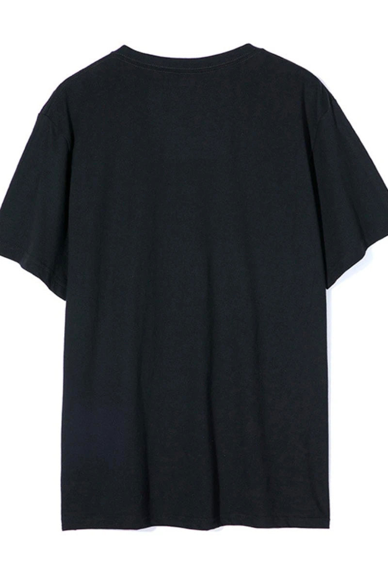 O Neck Straight Basic Print Black T-shirt