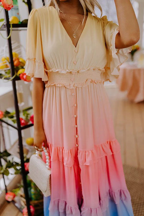 Ombre Sunset Ruffles Maxi Dress - Fashionpara