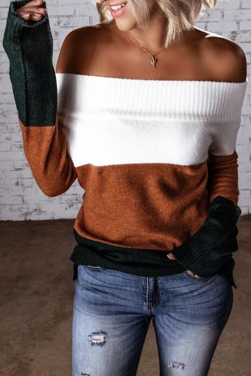 Dew Shoulder Striped Sweater