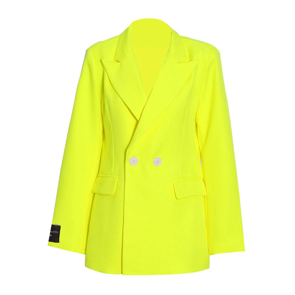 Ambitious Neon Notch Lapel Flap Pocket Long Sleeve Flap Pocket Boxy Blazer - Fashionpara