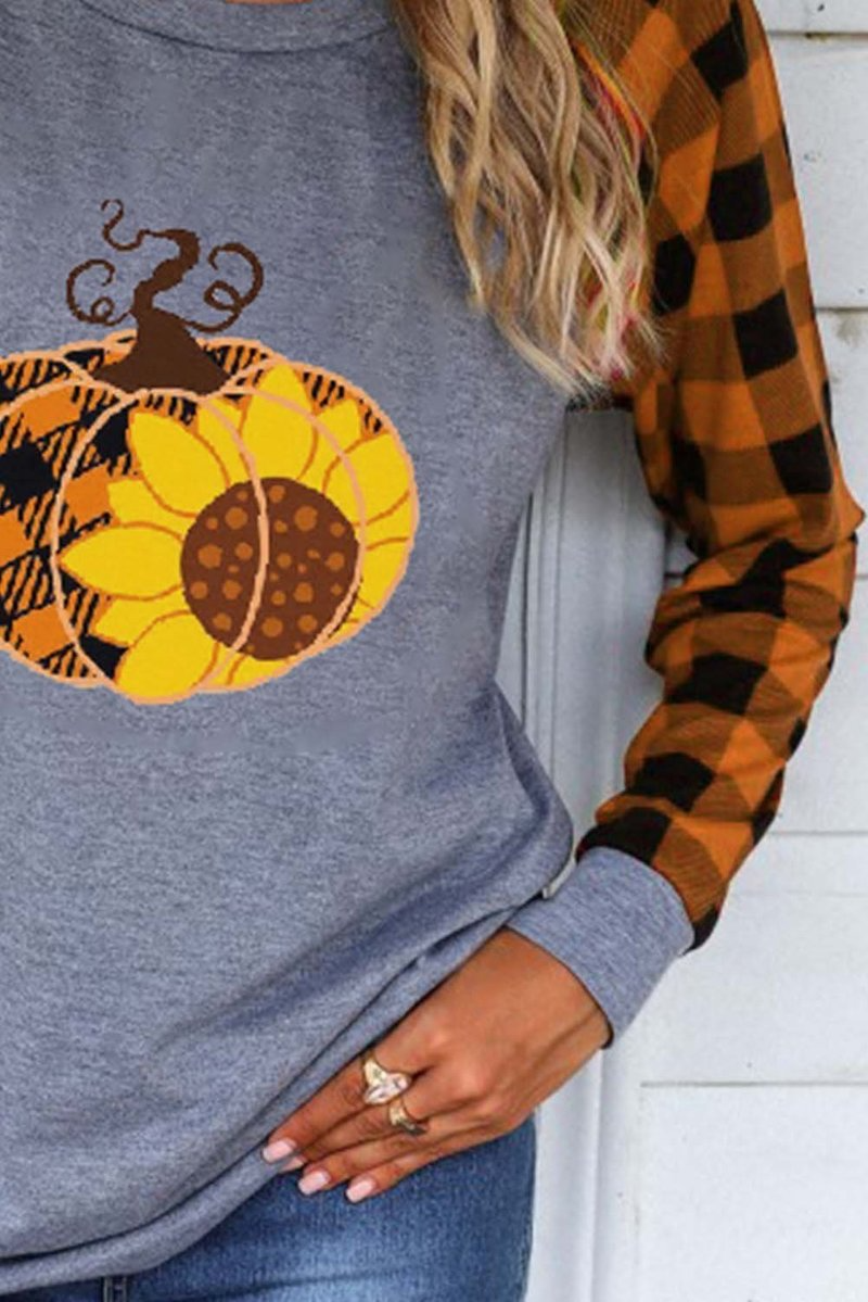 Women's T-shirts Plaid Pumpkin Print T-shirt