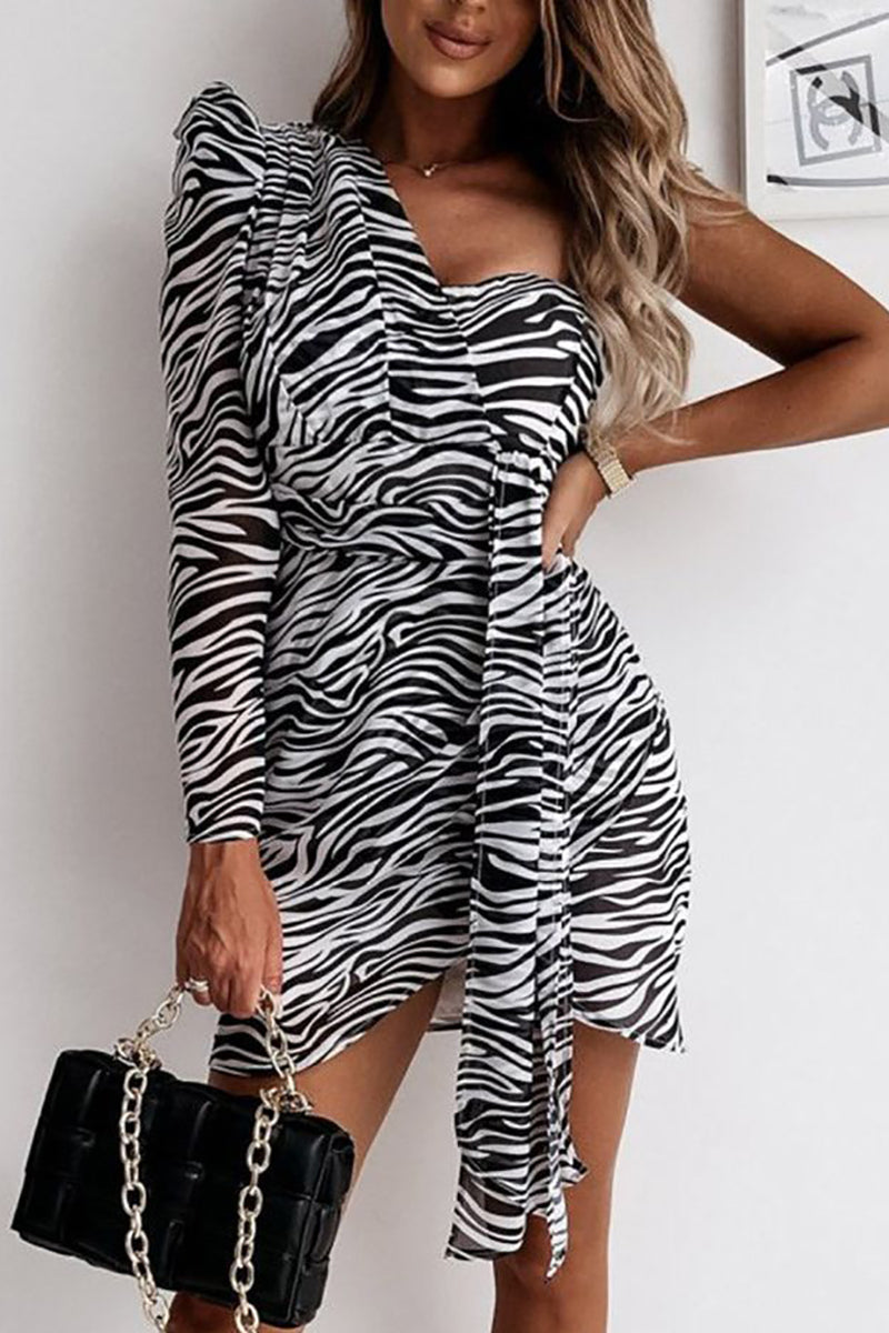 Animal Print One Shoulder Mini Dress - Fashionpara