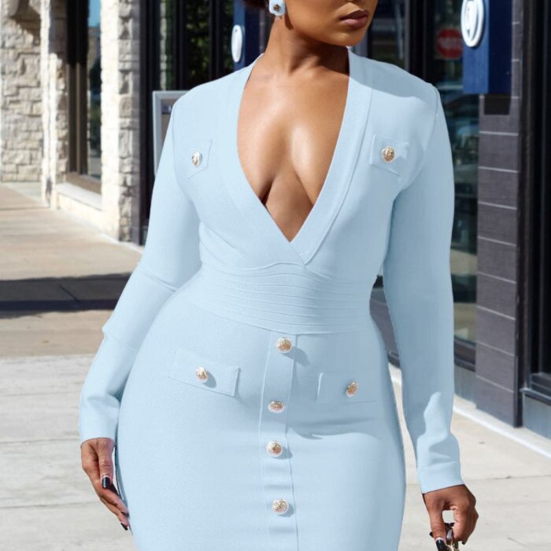 Arianna Long Sleeve Bodycon Mini Dress - Sky Blue - Fashionpara