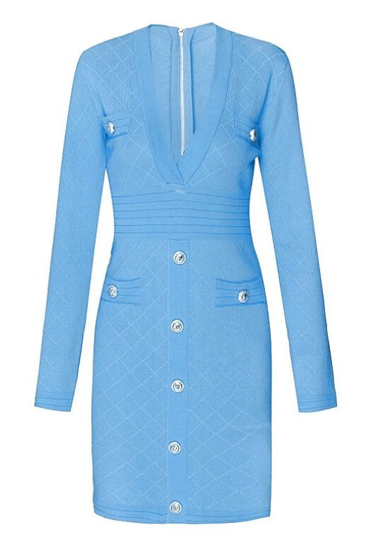 Arianna Long Sleeve Bodycon Mini Dress - Sky Blue - Fashionpara