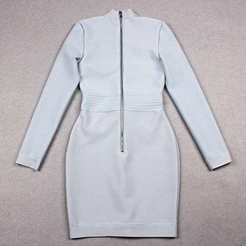 Arianna Long Sleeve Bodycon Mini Dress - Sky Blue - Fashionpara