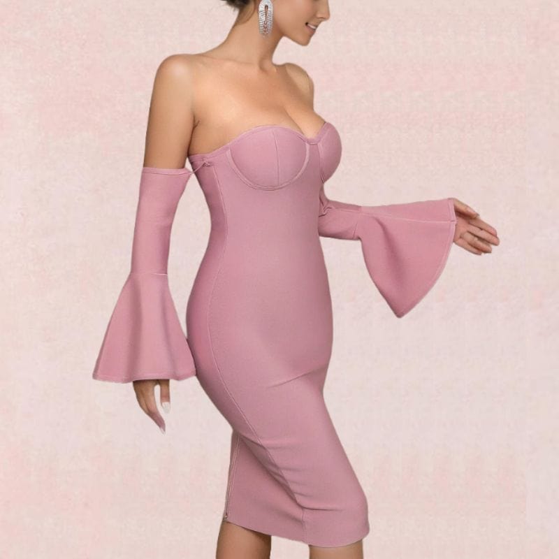 Charlie Long Sleeve Bandage Dress - Blush Pink - Fashionpara