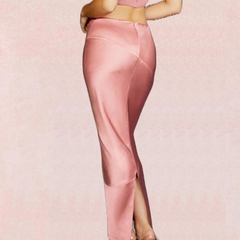 High Waist Satin Bodycon Maxi Skirt - Dusty Pink - Fashionpara