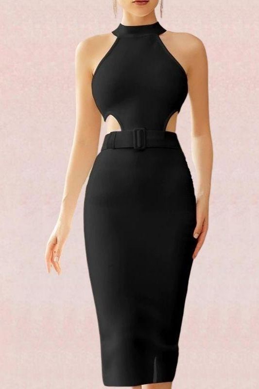 Isabella Bandage Midi Dress - Classic Black - Fashionpara