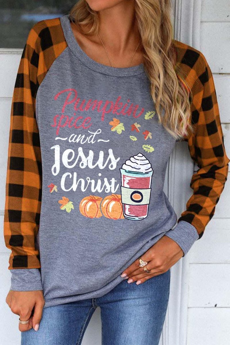 Women's Pullovers Plaid Pumpkin Slogan Pullover