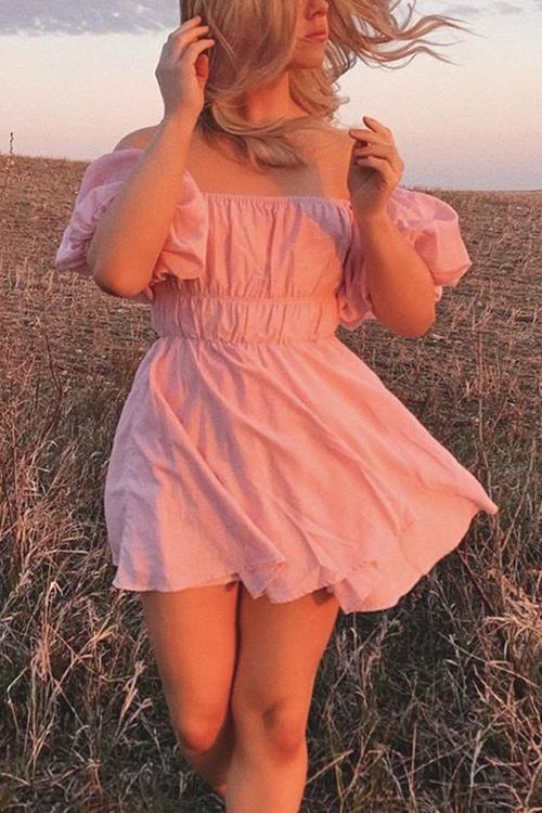 Off Shoulder Puff Sleeve Mini Dress - Fashionpara