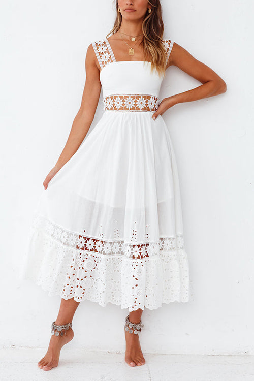 Lace Patchwork Sleeveless Maxi Dress - Fashionpara