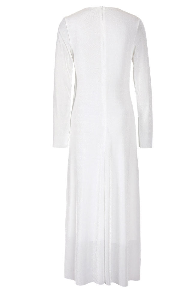 Graceful Metallic Knot Ruched Detail Jersey Evening Maxi Dress - White - Fashionpara