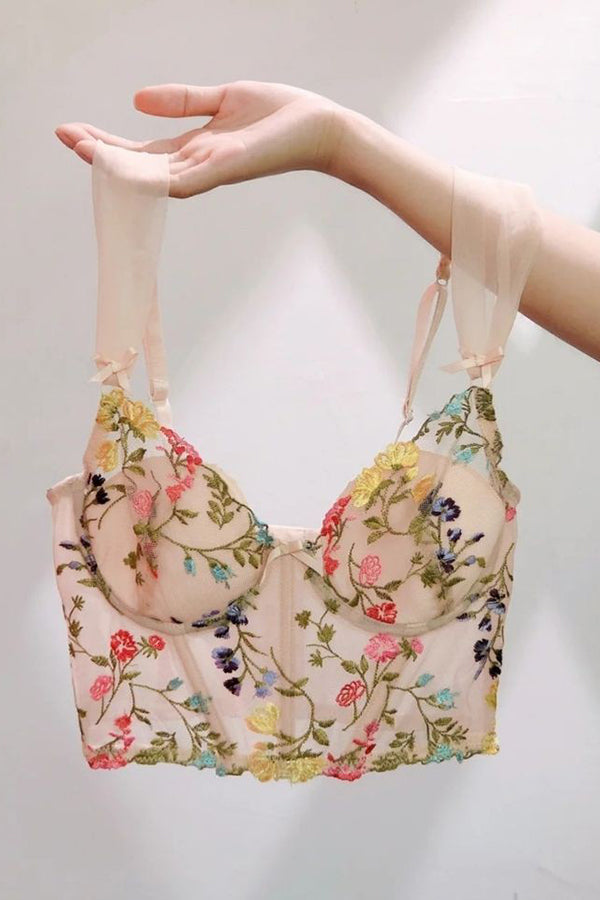 Floral Embroidery Corset Top - Fashionpara