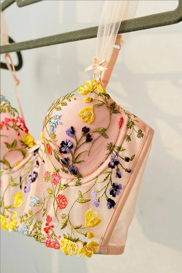 Floral Embroidery Corset Top - Fashionpara