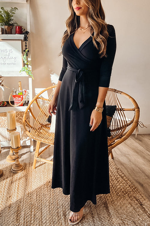 Solid Wrap Maxi Dress - Fashionpara