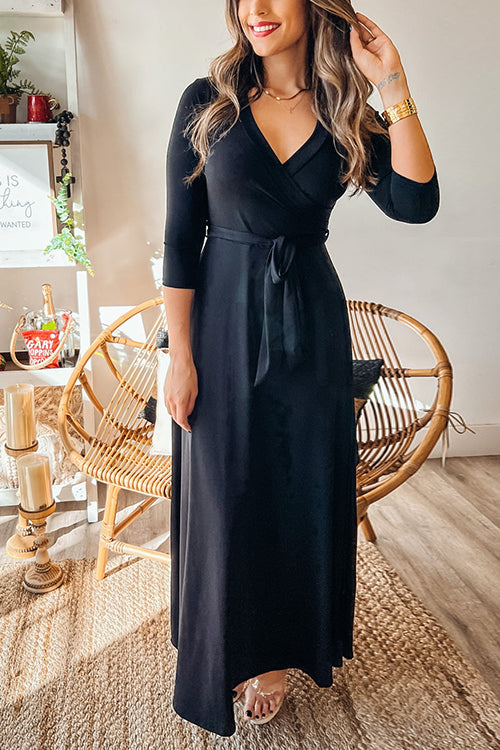 Solid Wrap Maxi Dress - Fashionpara