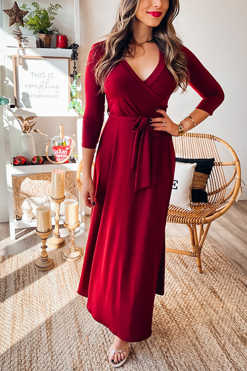 Solid Wrap Maxi Dress - Fashionpara