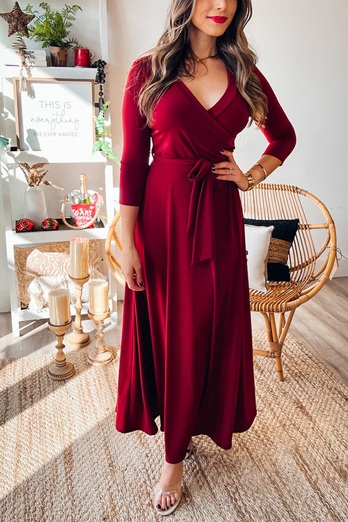 Solid Wrap Maxi Dress - Fashionpara